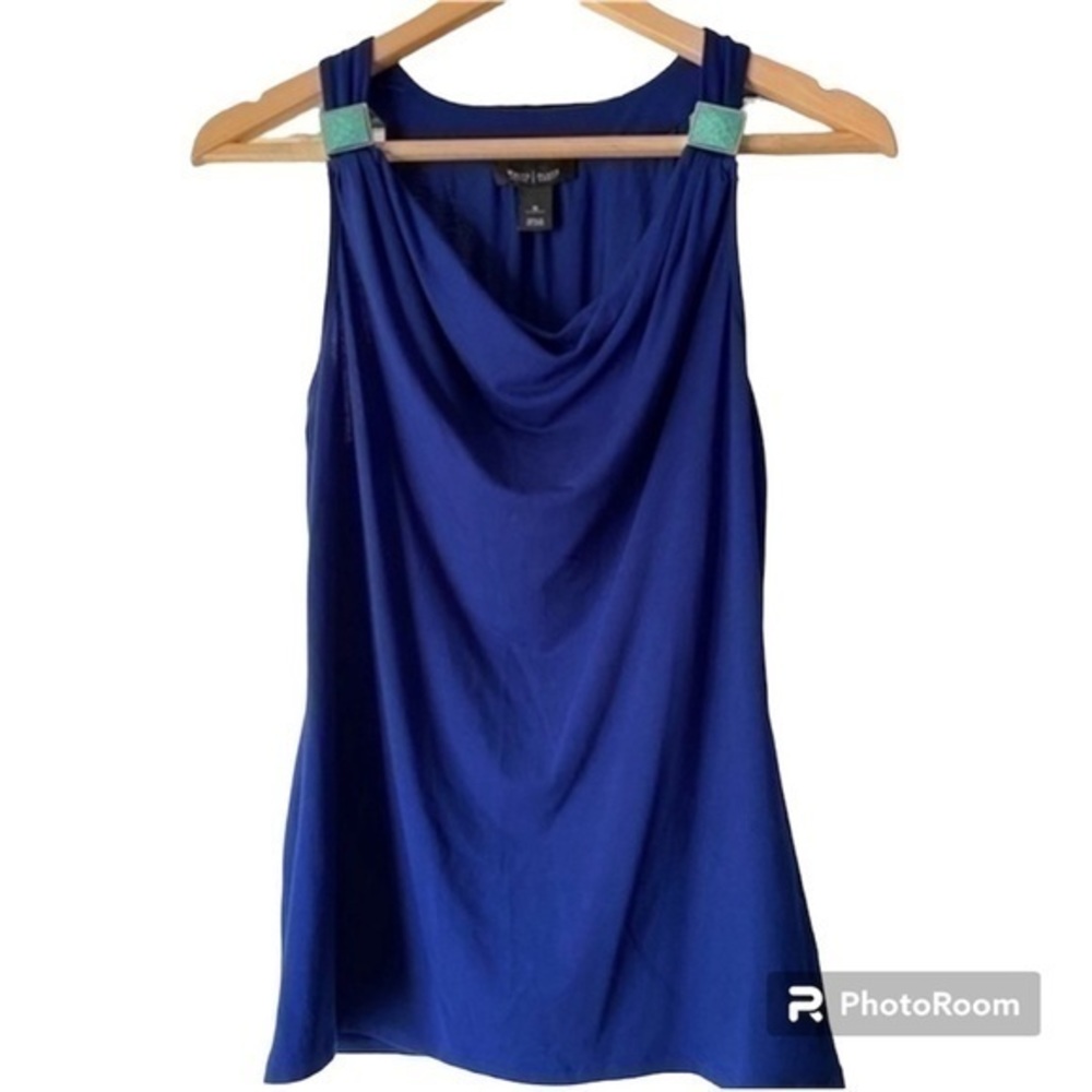 White House Black Market Blue Sleeveless Blouse with stone decorative